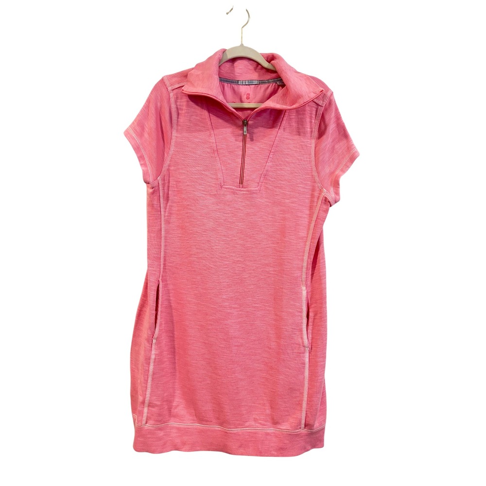 Tommy Bahama Dress Pink Quarter Zip Short Sleeve Space Dye Knit Pockets
